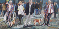 Ecke Koeker 1, wartende Menschen an einer Kreuzung, gemalt mit Ölfarben